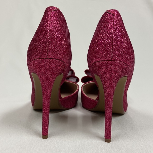 NWT Betsey Johnson Valentines Pink Glitter Stiletto Heels big bow size 7 NIB - Picture 8 of 15